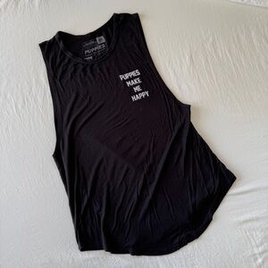 Women's 'Puppies Make Me Happy' Black Muscle Tee